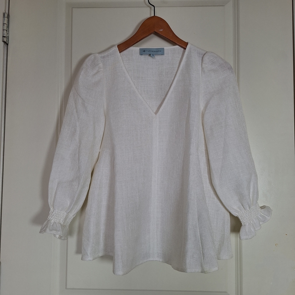Tuckernuck Basket Weave V Neck Easton Ivory Cream Blouse Size XS